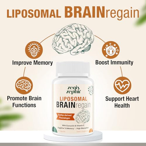 ZenixZephir - Suplemento Cerebral Lipossomal para Memória e Concentração – Plasmalogen com Curcumina | 60 cápsulas de 500mg