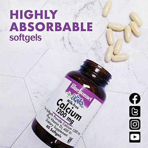 Nutrition – Cálcio Sem Leite 1.200 mg + Vitamina D3 400 UI – Alta Potência, Absorção Máxima – Fortaleça seus Ossos - Bluebonnet
