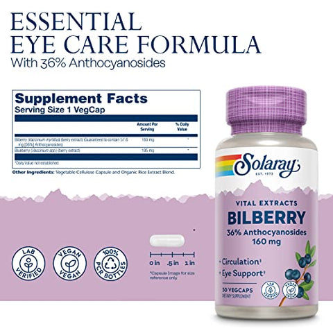 SOLARAY - Solaray Extrato de Mirtilo 160 mg, Saúde Ocular – Marca Solaray