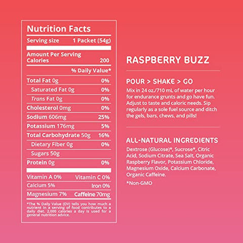 Endurance Fuel: Pó para Bebida Energética com Cafeína, Eletrólitos, Sem OGM, Sem Soja, Sem Laticínios e Sem Glúten, Vegano, Sabor Framboesa, Embalagem com 12 Unidades - Tailwind Nutrition