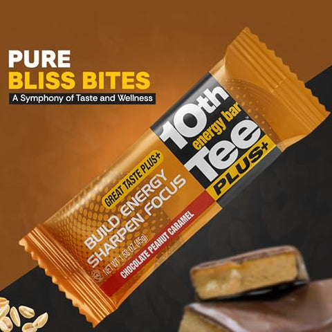 1ST TEE - Barra de Energia de Golfe 10th Tee Plus Chocolate Amendoim Caramelo feita com Ingredientes Naturais – Barras de 50g (12 unidades) Lanche Saudável de Chocolate de Fácil Digestão para Escritório