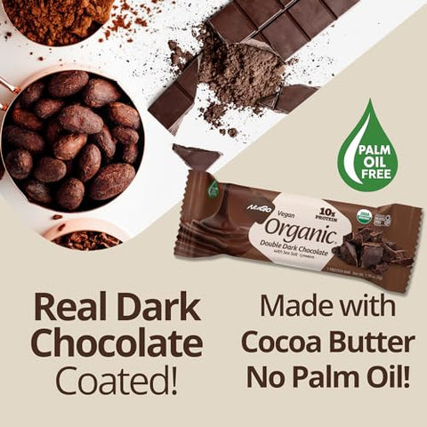 Orgânico Duplo Chocolate Amargo com Sal Marinho, Barra de Proteína 10 Unidades, Vegano, Sem Glúten, Não-OGM, Kosher Pareve, 12 Unidades - NuGo