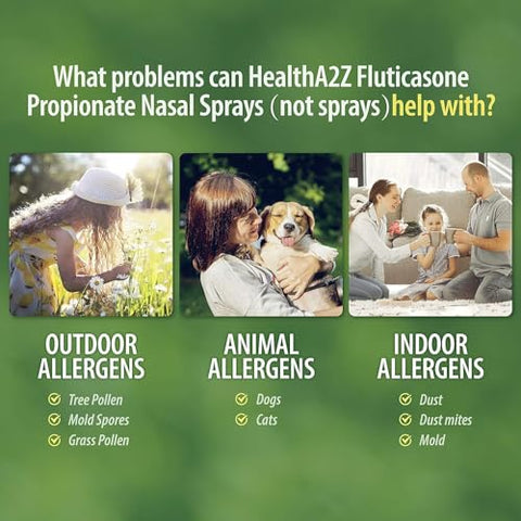 Spray Nasal de Propionato de Fluticasona | 50 mcg por spray | Alívio de Alergia por 24 Horas | 72 Sprays | 11.1 mL | Alívio de Congestão Nasal | Coriza | Espirros - HealthA2Z