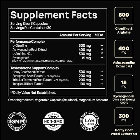 TERRA ELMNT - 21,800mg Testosterone Booster p/ Homens 8X Força c/ Ashwagandha, Tongkat Ali, Pycnogenol, Tribulus – Total T Aumento Test Libido Muscular Construtor Crescimento