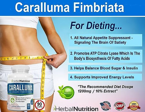 Caralluma Fimbriata Herbal Nutrition – Pacote Duplo 90 Cápsulas de Força Máxima 10:1 Extrato 1200mg Diários – Perda de Peso
