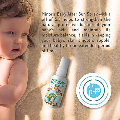 Minoris - Spray Pós-Sol para Bebês – Cuidado Pós-Sol para Bebês, Conteúdo Orgânico, à Base de Óxido de Zinco, Hipoalergênico, Vegano, Recuperação após Exposição ao Sol, Calmante, Cuidado para Queimaduras Solares, 0-6 Meses 100ML