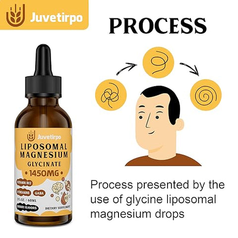 Juvetirpo - Magnésio Glicinato Líquido – Quelato Lipossomal com Sabor de Cereja para Absorção Fácil, Promove Sono, Humor e Intestinal