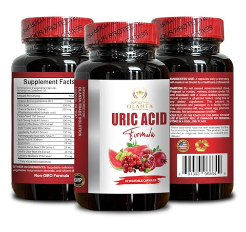 OLANTA TRADE SOLUTION - Fórmula de Limpeza de Ácido Úrico – Redução de Ácido Úrico, Controle de Ácido Úrico, Suplemento Herbal, Cardo Mariano, Cereja Azeda, Grãos de Café Verde, Ácido Cítrico, Semente de Aipo – 1 Frasco