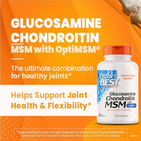 Doctor's BEST - Doctor’s Best Glucosamina Condroitina Msm com Cápsulas OptiMSM, Suporte Articular para uma Estrutura e Função Articular Saudáveis
