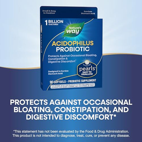 Nature's Way - Nature’s Way Acidophilus Probiotic Pearls – Equilíbrio Digestivo*, Combate a Prisão de Ventre e Inchaço*, 1 Bilhão de Culturas Vivas, 90 Cápsulas (Embalagem…)