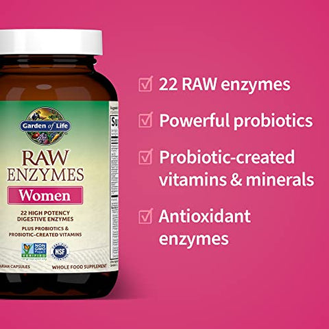 Enzimas Digestivas 22 para Mulheres com Bromelina, Papaína, Lipase – 60 cápsulas - Garden of Life