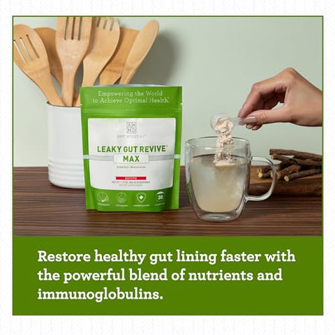 Amy Myers MD - Dr. Amy Myers Leaky Gut Revive MAX Powder – Pó Potente de L-Glutamina para Suporte a Constipação, SII, Diarreia, Inchaço, Gases, SIBO – Suplemento à Base de Plantas