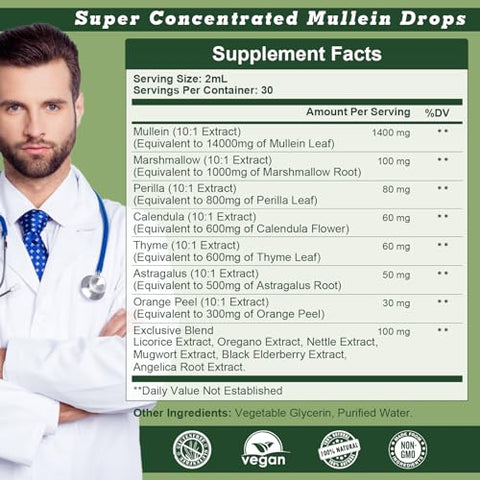 GPGP GreenPeople - (2 Pacotes) Gotas de Mullein para Pulmões – 14000mg Extrato de Folha de Mullein para Desintoxicação Pulmonar