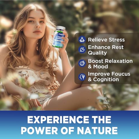 HOLLEGEND - L-Theanine Gummies 400mg com Ashwagandha, GABA, 5HTP – Suplemento Mastigável para Relaxar e Dormir – Marca em Destaque