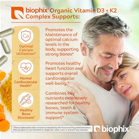 biophix - Biophix Vitamina D-3 K2 Cúrcuma 180 Vcaps – Alta Potência para Fortalecer Ossos e Saúde Imunológica