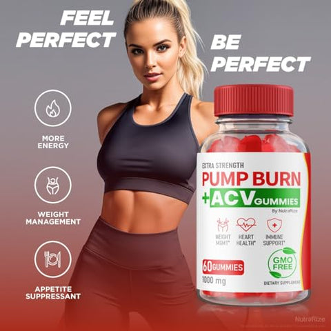 NutraRize - Gomas Pump Burn ACV – 2 Pacotes, Perda de Peso Avançada, Máxima Potência – 120 Gomitas