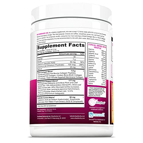 Vitauthority - Pó de Colágeno Hidrolisado para Emagrecimento – Complexo de Beleza Ultimate Burn de Colágeno Multi Peptídeos para Mulheres com Tipos I II III V e X para Suporte à Queima de Gordura – 500g