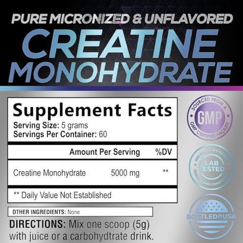 Nature's Peak - Creatina em Pó Pura 5000mg (5g) – Pré-Treino de Creatina Monohidratada Micronizada sem Sabor, Amigável ao Keto – Suporte para o Crescimento Muscular