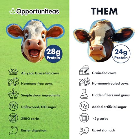 Proteína Isolada de Soro de Leite de Vacas Alimentadas com Capim – Sem Sabor 28g de Proteína em Pó sem Adoçantes Artificiais, Livre de Hormônios, Não-OGM – 454g - Opportuniteas
