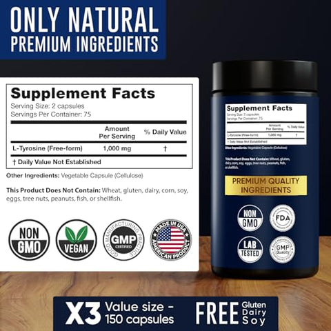 Alpha Flow - L-Tyrosine 1000MG Cápsulas – Suplemento Natural para Foco