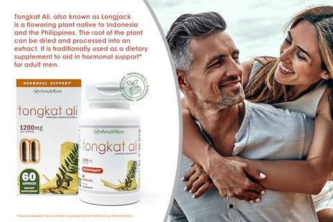 TONGKAT ALI | Suporte Hormonal Extra Forte para Homens* | Extrato Padronizado de Eurycoma Longifolia (LongJack) 200 para 1 em Pó | 60 Cápsulas - VH Nutrition