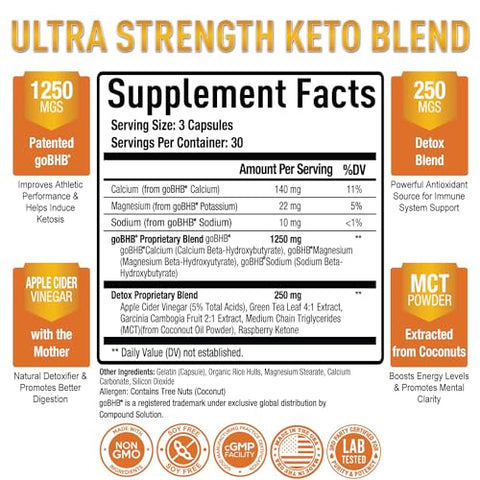 Cápsulas de Vinagre de Maçã com A Mãe – Suporte para Dieta Keto, Cetonas Exógenas BHB para Cetose, Energia – Purely Optimal Keto BHB