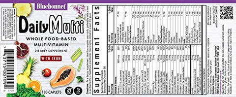 Nutrition Super Earth MultiNutrient Formula com Ferro – Suporte Nutricional Diário, Sem Glúten, Certificado Kosher, Sem Laticínios, Amigo dos Vegetarianos, 60 Porções - Bluebonnet