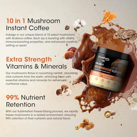 GREENPEOPLE - Café de Cogumelo 10 em 1 | Alternativa de Café de Cogumelo com Lion’s Mane, Reishi, Turkey Tail | 100% Natural | 30g