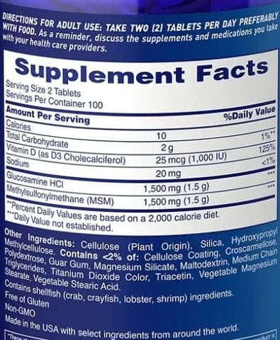 Triple Strength Glucosamina 1500 mg, MSM 1500 mg com Vitamina D3 1000 UI Comprimidos, 200 Unidades (Embalagem de 1) - Osteo Bi-Flex