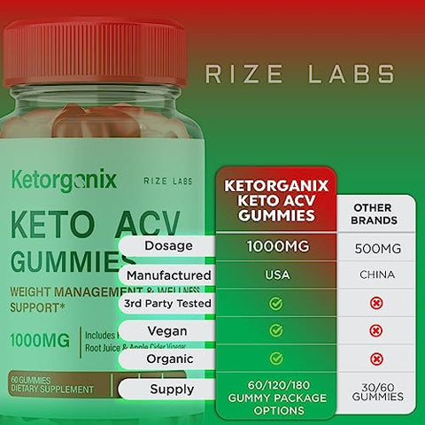 rize labs - (3 Pacotes) Gomas Ketorganix Keto – Gomas Ketorganix Keto ACV para Perda de Peso Avançada com Vinagre de Maçã – Gomitas de Barriga de Gomas Ketorganix Keto com Suplemento de Vinagre de Maçã – Queima de Gordura Abdominal