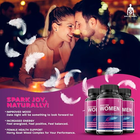 Helix Heal - Potente Estimulante de Libido Feminino – Suplemento para Mulheres com Ação Rápida – Hornygoatweed, Maca, Tribulus Terrestris e Ginseng – 60 cápsulas