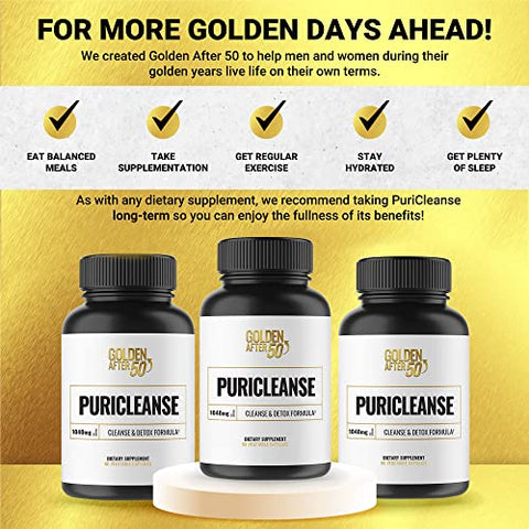PuriCleanse – Suporte para Desintoxicação e Limpeza do Cólon – 60 Cápsulas, 1040mg – Limpeza Intestinal e Suplemento de Fibras com Extrato de Folha de Sene, Pó de Casca de Psyllium e - Golden After 50