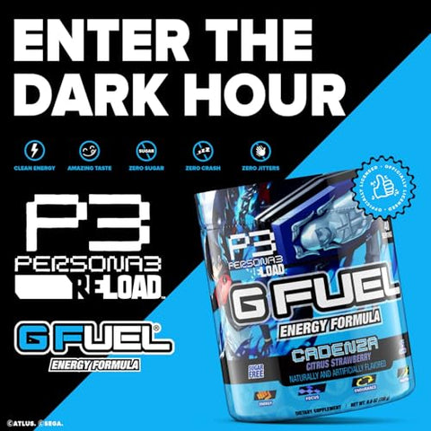 Cadenza: Pó Energético, Sem Açúcar, Foco com Cafeína Limpa, Mistura para Água, Sabor de Morango Cítrico, Aminoácidos para Foco, Vitaminas Antioxidantes, 280g, 40 Porções - G Fuel