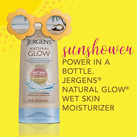Natural Glow Loção de Banho, Autobronzeador para Pele Média a Escura, Hidratante para Pele Molhada, Mantém a Hidratação para uma Cor Gradual e Perfeita, 7,5 Onças (Pack…) - Jergens