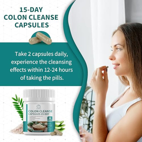 BBEEAAUU - Cápsulas Detox para Limpeza do Cólon, 15 Dias de Saúde Intestinal, Saúde Intestinal para Mulheres e Homens, Suporte Digestivo