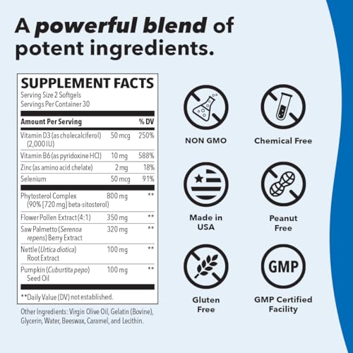 LifeSeasons - Pros-T – Suplemento de Suporte à Próstata – Saw Palmetto, Fitosterol, Zinco, Urtiga, Vitamina D-3 | Marca Pros-T