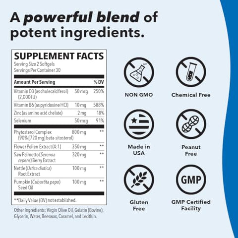 LifeSeasons - Pros-T – Suplemento de Suporte à Próstata – Saw Palmetto, Fitosterol, Zinco, Urtiga, Vitamina D-3 | Marca Pros-T