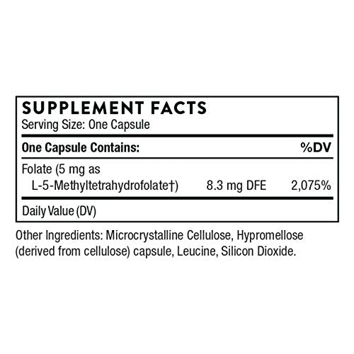 5-MTHF – Methylfolate (B9 Ativo) – Saúde Cardiovascular, Desenvolvimento Fetal, Saúde Nervosa, Metilação e Níveis de Homocisteína – 60 Cápsulas - THORNE