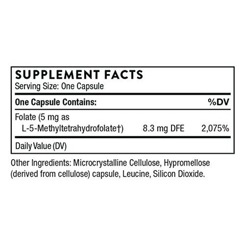 5-MTHF – Methylfolate (B9 Ativo) – Saúde Cardiovascular, Desenvolvimento Fetal, Saúde Nervosa, Metilação e Níveis de Homocisteína – 60 Cápsulas - THORNE