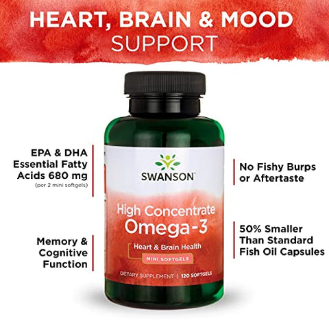 Ômega-3 Concentrado de Óleo de Peixe – Ácidos Graxos Essenciais – (120 Softgels, 680mg Cada) 3 Pacotes - Swanson