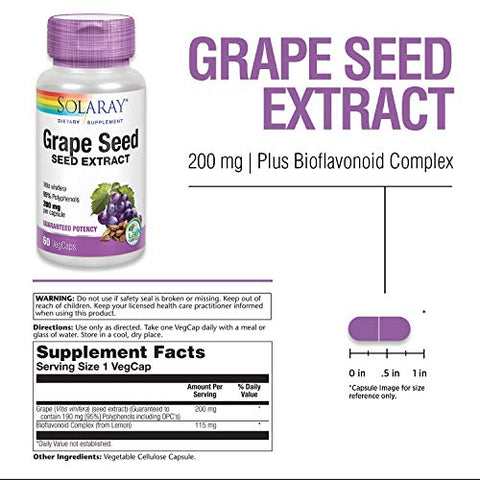 SOLARAY - Solaray Extrato de Semente de Uva 200 mg + Complexo Bioflavonoide | Cardiovascular Saudável | Solaray