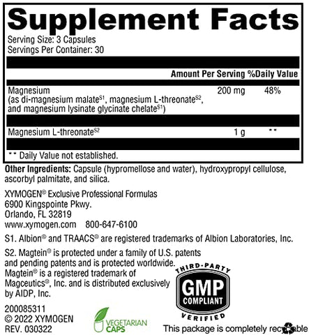 OptiMag Neuro – Magnésio L-Treonato, Malato de Magnésio, Glicinato de Magnésio – Suporte à Saúde Cerebral – Relaxamento e Gerenciamento do Estresse (90 cápsulas) - XYMOGEN