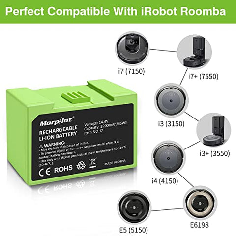 Morpilot - Bateria de Substituição i7 14.4V 3200mAh para iRobot Roomba e e Série i | Alta Capacidade | Compatível com Roomba i7 i8 i6 i4 i3 i7158 J7 7150 7550 e e5 e6