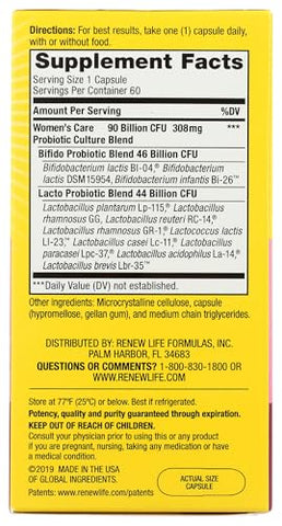 Renew Life - Mulheres PROBIÓTICO 90B – Fortaleça sua saúde com probióticos de alta potência!