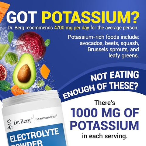 Dr. Berg Nutritionals - Dr. Berg Zero Sugar Hydration Keto Electrolyte Powder – 1000 mg de Potássio – Hidratação Sem Açúcar
