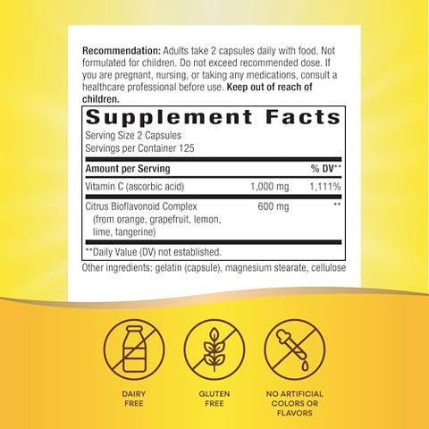 Nature's Way - Vitamina C Nature’s Way com Bioflavonoides, Suporte Imunológico, 1000 mg por porção, 250 Cápsulas