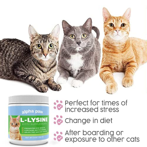 Suplemento de Lisina para Gatos – 5-10 Meses de Fornecimento Extra – Lisina Natural (227g) - Alpha Paw