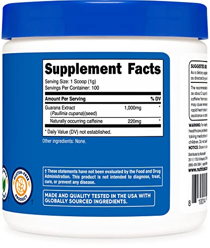 Extrato de Guaraná em Pó 100g – Energizante Natural Brasileiro à Base de Cafeína Herbal - Nutricost