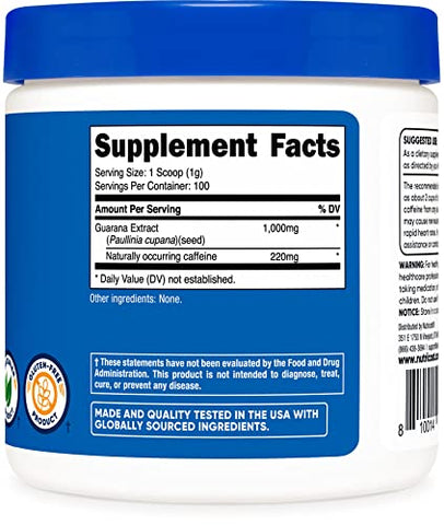 Extrato de Guaraná em Pó 100g – Energizante Natural Brasileiro à Base de Cafeína Herbal - Nutricost