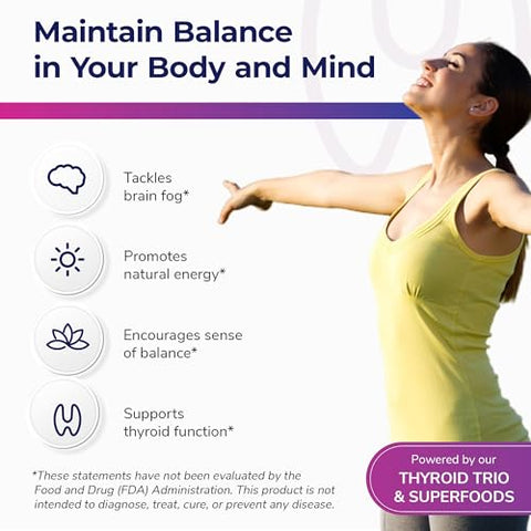 Bright Naturals - Thyroid Renew – Suporte para a Tireoide Feminina para Foco e Energia com Zinco Selênio Cobre e Superfoods para a Tireoide – Fabricado nos EUA, 60 Cápsulas